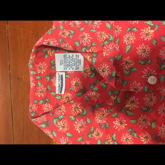 Red Floral Button Down Top - Picture 3 of 3